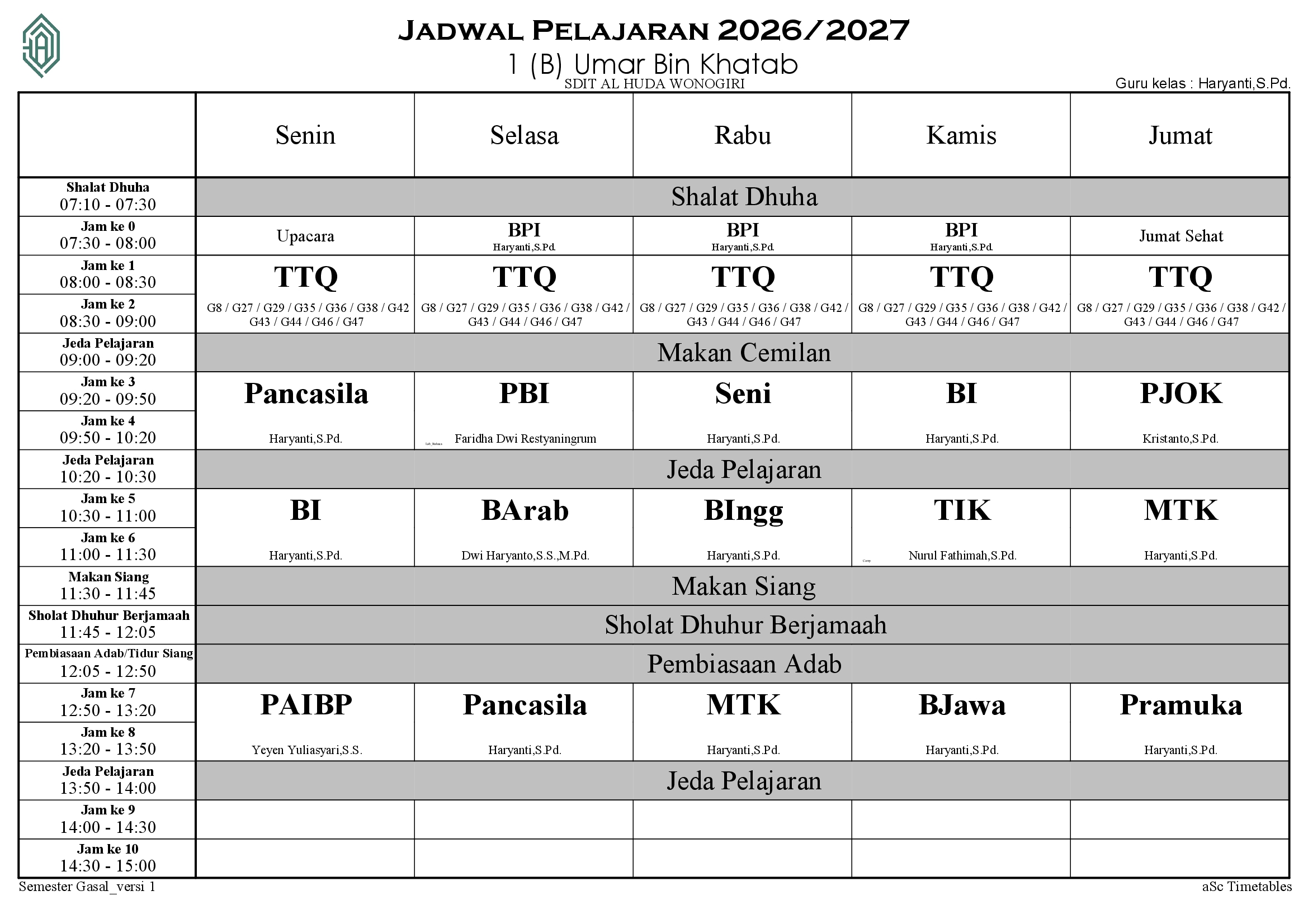 Jadwal 1 (B) Umar Bin Khatab