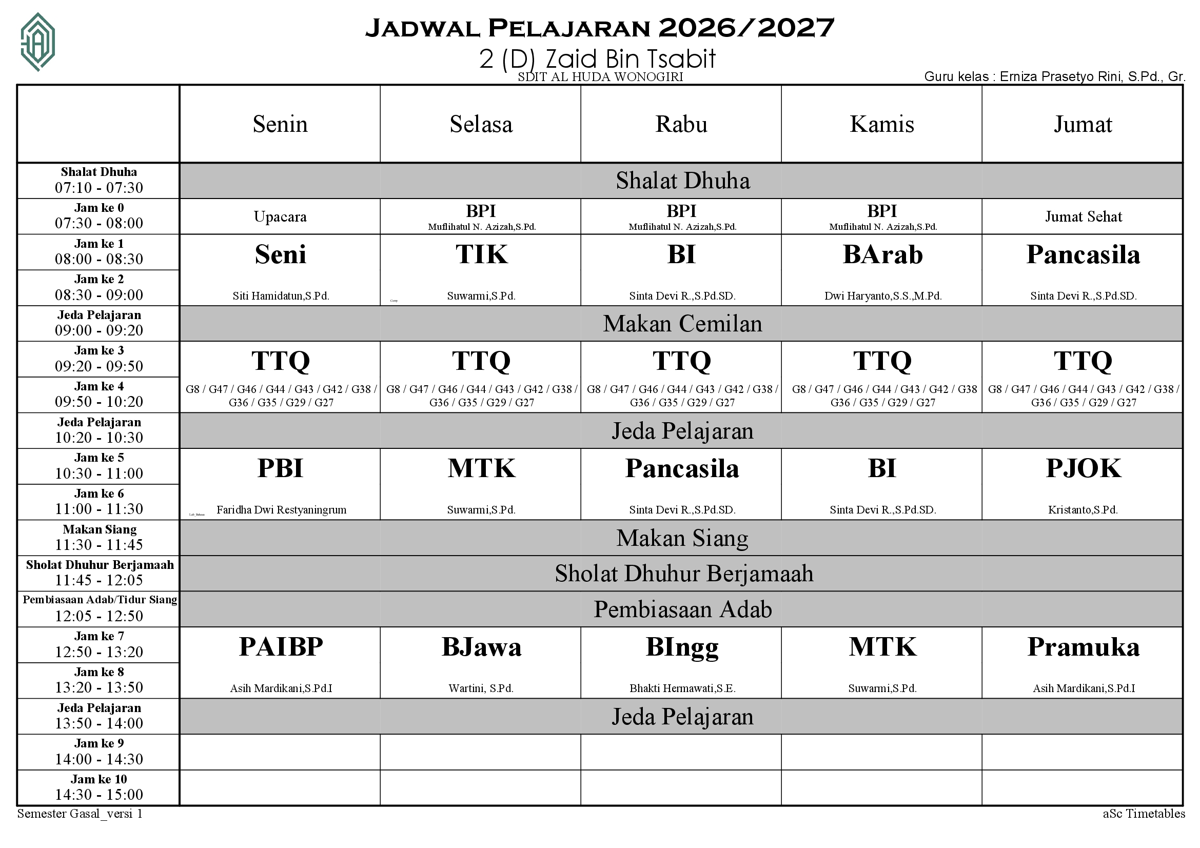 Jadwal 2 (D) Zaid Bin Tsabit
