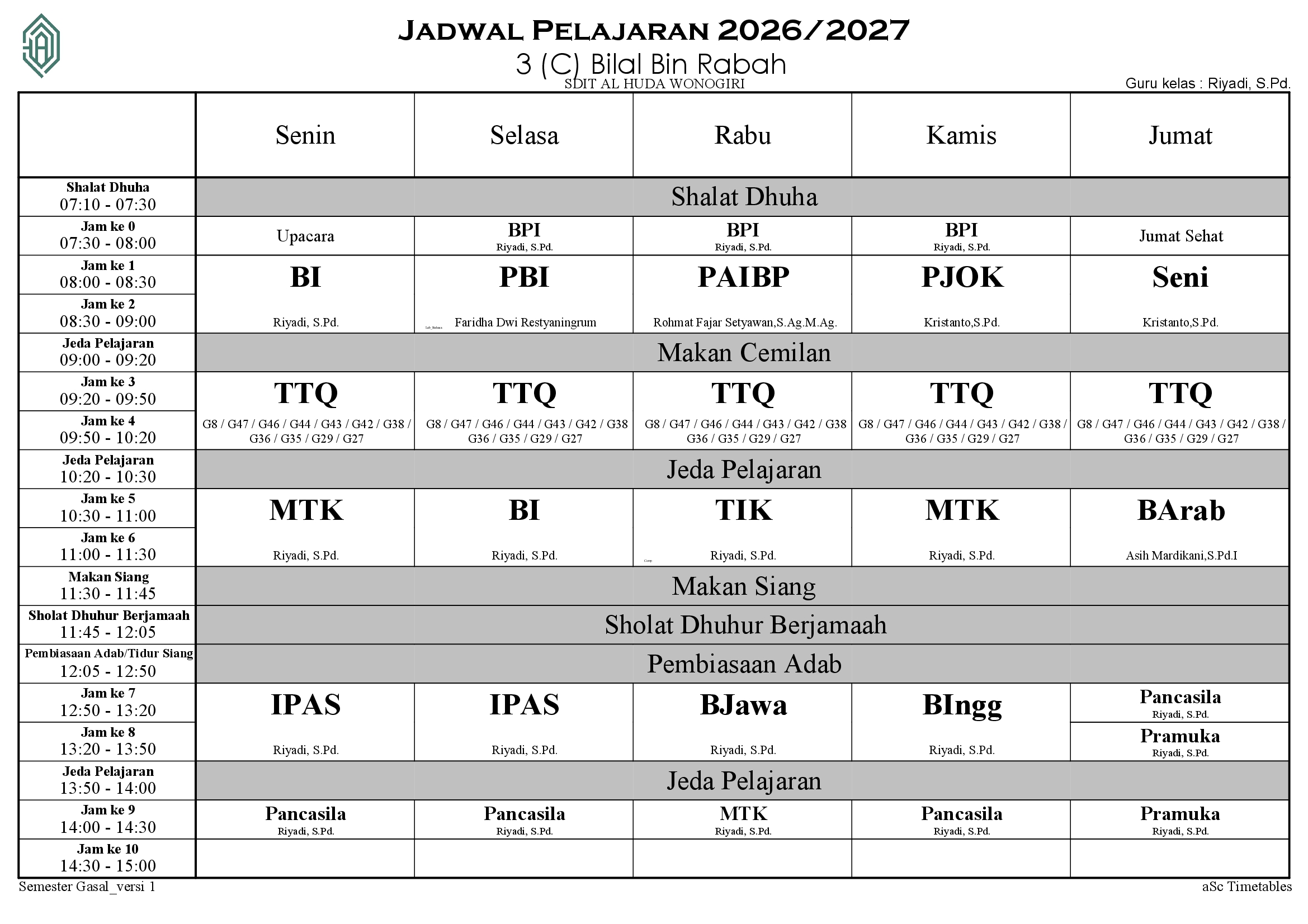 Jadwal 3 (C) Bilal Bin Rabah
